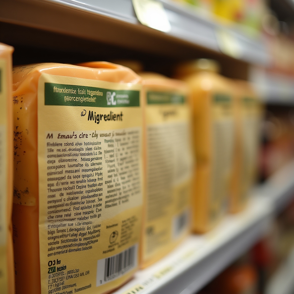Dettaglio ravvicinato di etichetta con elenco ingredienti e allergeni