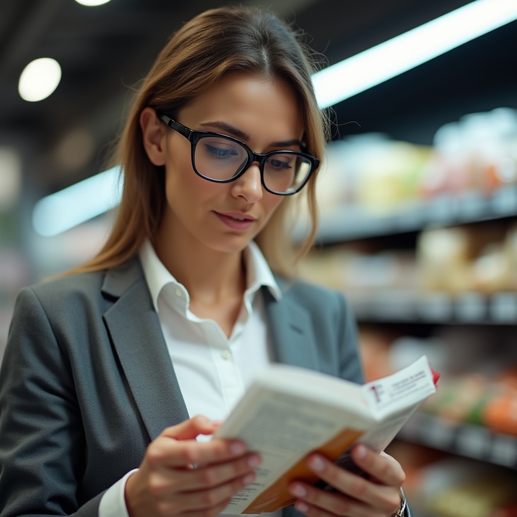 Persona che legge attentamente l'etichetta di un prodotto alimentare